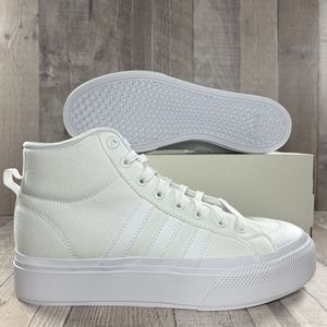 Adidas Women's Bravado 2.0 Mid Platform Sneaker Skate Shoes Canvas White Size 9